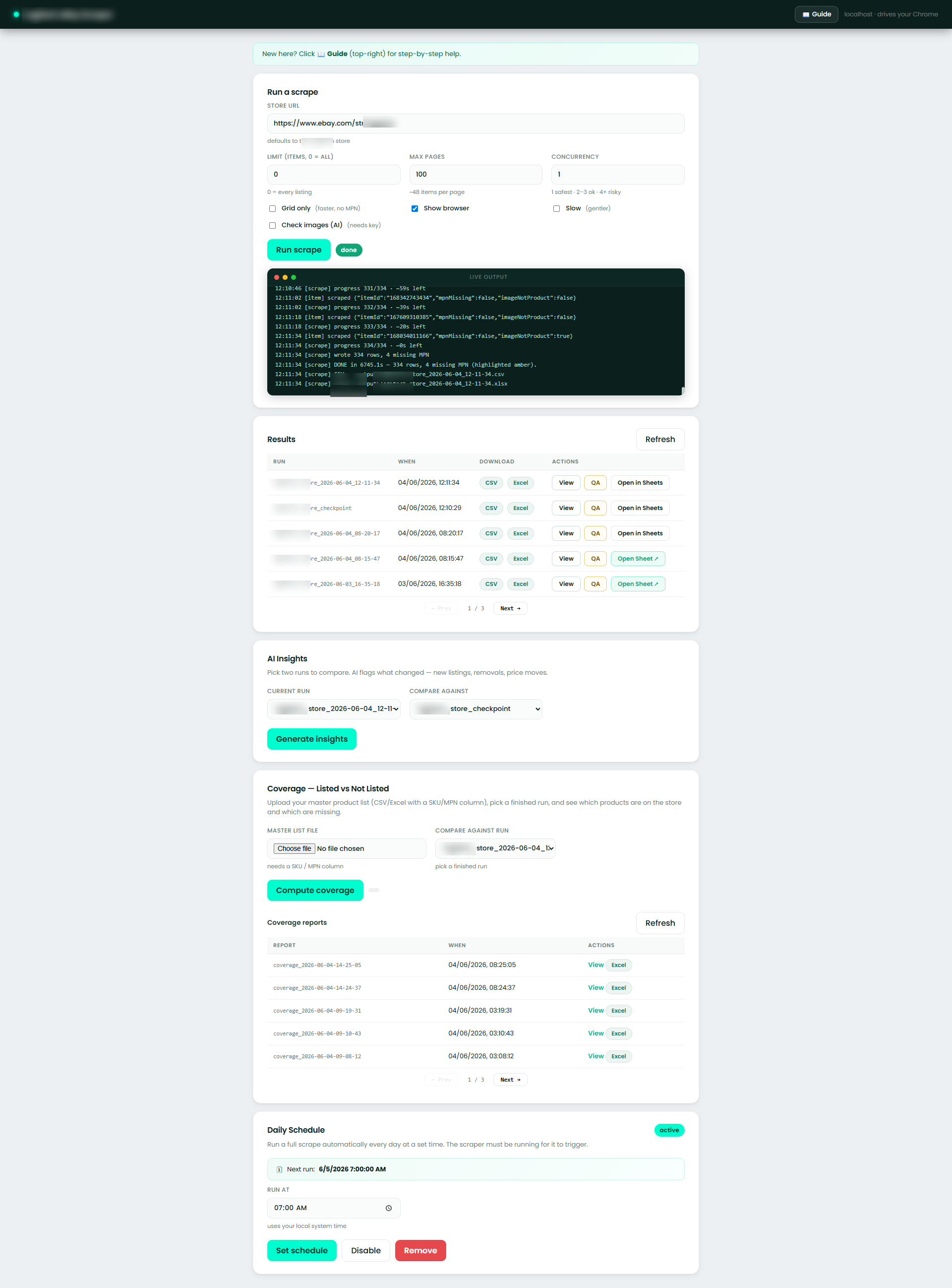 eBay Listing Validator scraping and coverage dashboard